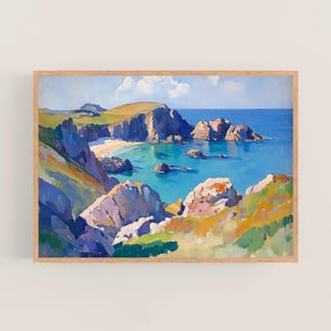 Cornish Cove | Cornwall Coast Digital Painting, Printable Wall Art, Seaside Landscape Digital Download, Coastal Decor, UK Travel Print