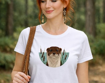 Organic Otter T-Shirt, Medium Fit Wildlife Lovers Tee for Women, Sustainable Gift