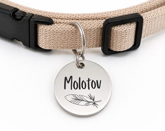 Falling Feather Custom Engraved Stainless Steel Cat ID Tag | Personalized Pet Tag | Name Address Tag for Cat Collar | Customizable Cat Tag