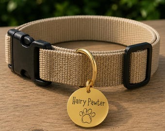 Pawprint Custom Engraved Stainless Steel Dog ID Tag | Personalized Pet Tag | Name Address Tag for Dog Collar | Customizable Dog Tag