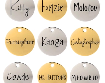 Custom Engraved Cat ID Name Tag | Personalized Pet Tag | Name Address Tag for Cat Collar | Customizable Cat Tag | Choose Your Font