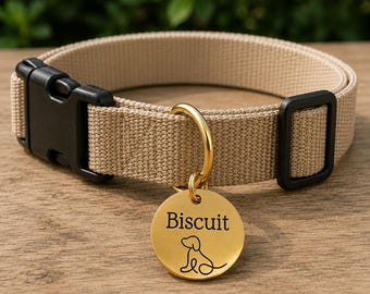 Outlined Puppy Custom Engraved Stainless Steel Dog ID Tag | Personalized Pet Tag | Name Address Tag for Dog Collar | Customizable Dog Tag