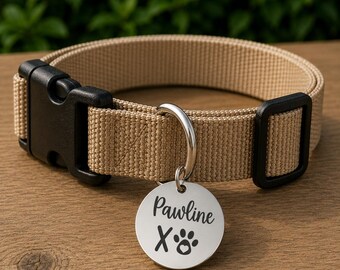 XO Pawprint Custom Engraved Stainless Steel Dog ID Tag | Personalized Pet Tag | Name Address Tag for Dog Collar | Customizable Dog Tag