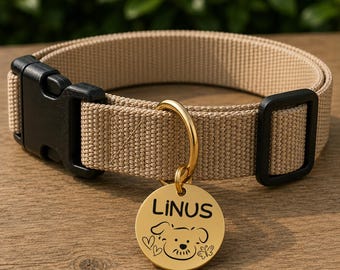 Pup Face Custom Engraved Stainless Steel Dog ID Tag | Personalized Pet Tag | Name Address Tag for Dog Collar | Customizable Dog Tag