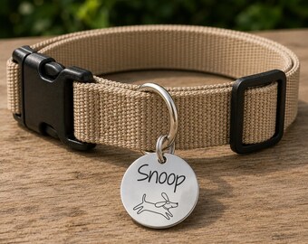 Happy Pup Custom Engraved Stainless Steel Dog ID Tag | Personalized Pet Tag | Name Address Tag for Dog Collar | Customizable Dog Tag