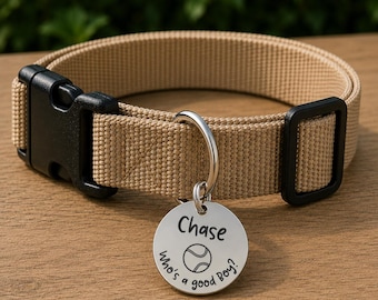 Tennis Ball Custom Engraved Stainless Steel Dog ID Tag | Personalized Pet Tag | Name Address Tag for Dog Collar | Customizable Dog Tag