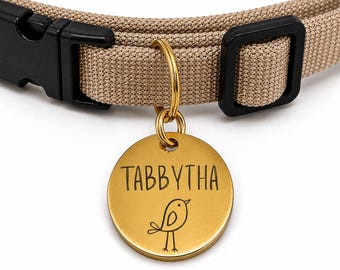 Little Birdie Custom Engraved Stainless Steel Cat ID Tag | Personalized Pet Tag | Name Address Tag for Cat Collar | Customizable Cat Tag