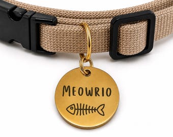 Fish Bones Custom Engraved Stainless Steel Cat ID Tag | Personalized Pet Tag | Name Address Tag for Cat Collar | Customizable Cat Tag