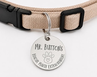 Biscuit Maker Custom Engraved Stainless Steel Cat ID Tag | Personalized Pet Tag | Name Address Tag for Cat Collar | Customizable Cat Tag