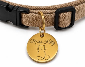 Kitty Silhouette Custom Engraved Stainless Steel Cat ID Tag | Personalized Pet Tag | Name Address Tag for Cat Collar | Customizable Cat Tag