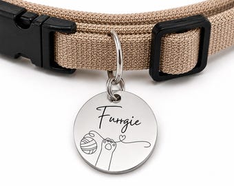 Playful Kitty Custom Engraved Stainless Steel Cat ID Tag | Personalized Pet Tag | Name Address Tag for Cat Collar | Customizable Cat Tag