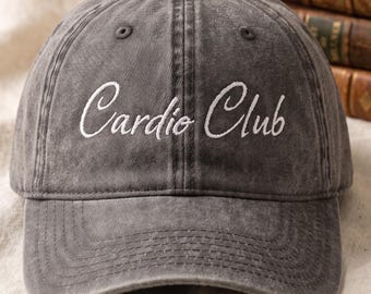 Cardio Club Embroidered Washed Baseball Cap, Funny Gym Workout Hat
