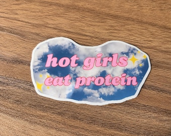 Hot Girls Eat Protein Sticker | Trendy Cloud Aesthetic Gym Decal | Y2K Girly Fitness Sticker | Waterproof Water Bottle Sticker