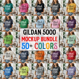 Gildan 5000 T-Shirt Mockup Bundle – 50+ POD Mockups (Digital Download)