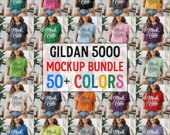 Pacchetto mockup di magliette Gildan 5000: oltre 50 mockup POD (download digitale)