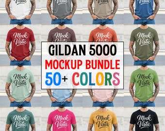 50+ Gildan 5000 T-Shirt Mockup Bundle | Male Model, Ultra Cotton (Digital Download)