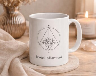 Minimalistisk mugg med helig geometri – Spirituell kaffekopp | RootedinHarmonī