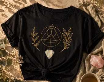 Helig Geometri Crop Top – Spirituell Kristall Botanisk T-shirt