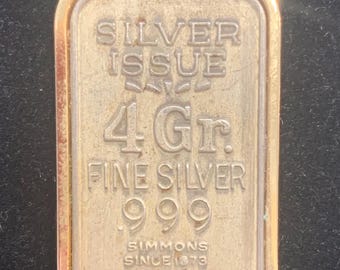 Simmons silver Issue .999 Fine Silver 4gram Ingot Pendant