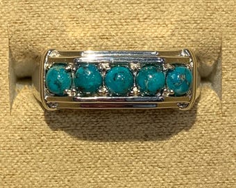 JTV Blue 4mm Composite Turquoise Rhodium over Sterling Silver Gents Wedding Band Ring