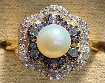 JTV Gold over .925 Sterling Silver Pearl Cluster Ring