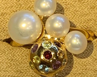 Michelle Abala Pearl Ring: Multigem, 18K Gold over Sterling Silver ring