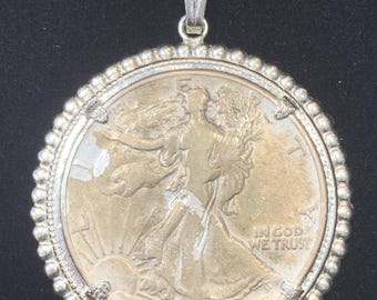 1942 Silver Walking Liberty Half with chain and bezel