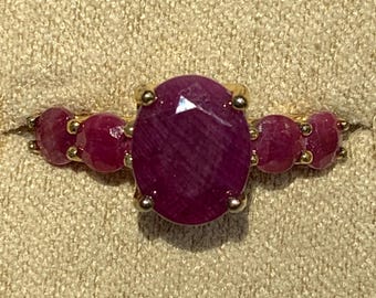 JTV Gold over Sterling Silver Five Stone Ruby Ring