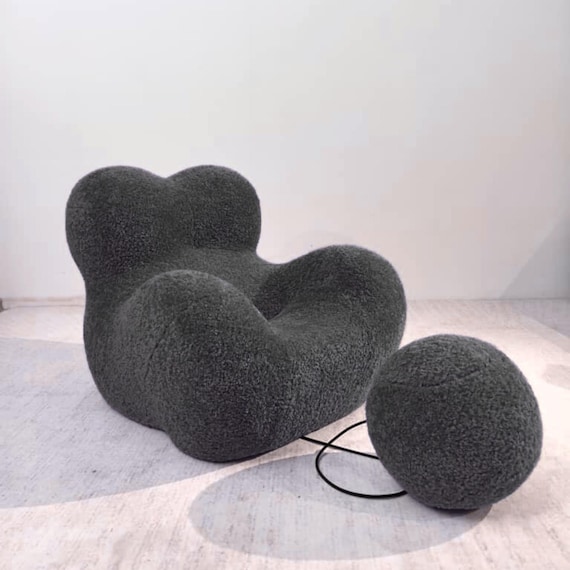 ブークレ ラウンジチェア（オットマン付き、ブラック） - Etsy 日本