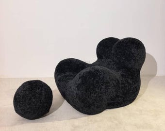 Custom Bouclé Lounge Chair with Ottoman