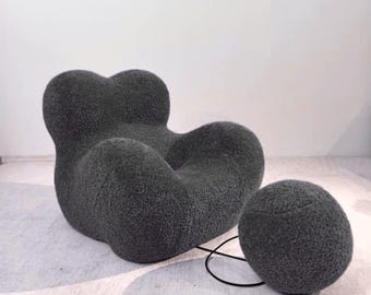 Custom Bouclé Lounge Chair with Ottoman