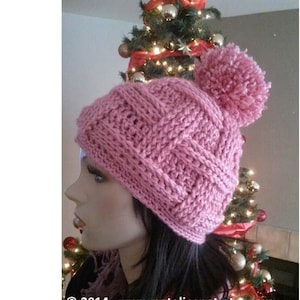 INSTANT DOWNLOAD Weave Basket  Pom Pom Beanie - Crochet Pattern