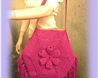 INSTANT DOWNLOAD Embossed Flower and Fringes BOHEMIAN Tote Bag - Vintage Style - Crochet Pattern