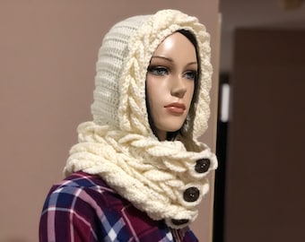 INSTANT DOWNLOAD Braided Hooded Cowl Scarf -  PDF Pattern