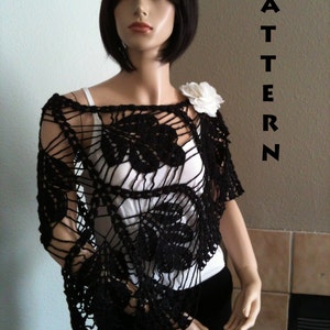 INSTANT DOWNLOAD Black Leaves Shawl-Capelet-Shrug- Crochet Graph Pattern