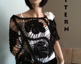 INSTANT DOWNLOAD Black Leaves Shawl-Capelet-Shrug- Crochet Graph Pattern