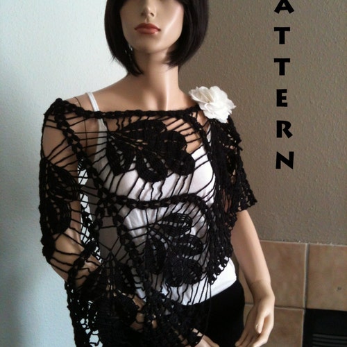 INSTANT DOWNLOAD Black Leaves Shawl-Capelet-Shrug- Crochet Graph Pattern