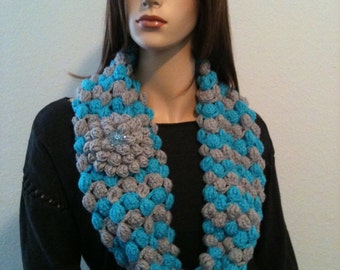 INSTANT DOWNLOAD Mary Two-Color Infinite Scarf Crochet with Flower - PDF Pattern