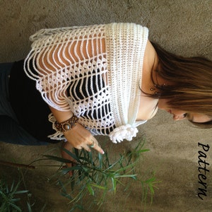 INSTANT DOWNLOAD Easy and Fashion White Crochet Shawl, Bolero, Shrug, Vest with Flower PDF Pattern image 2
