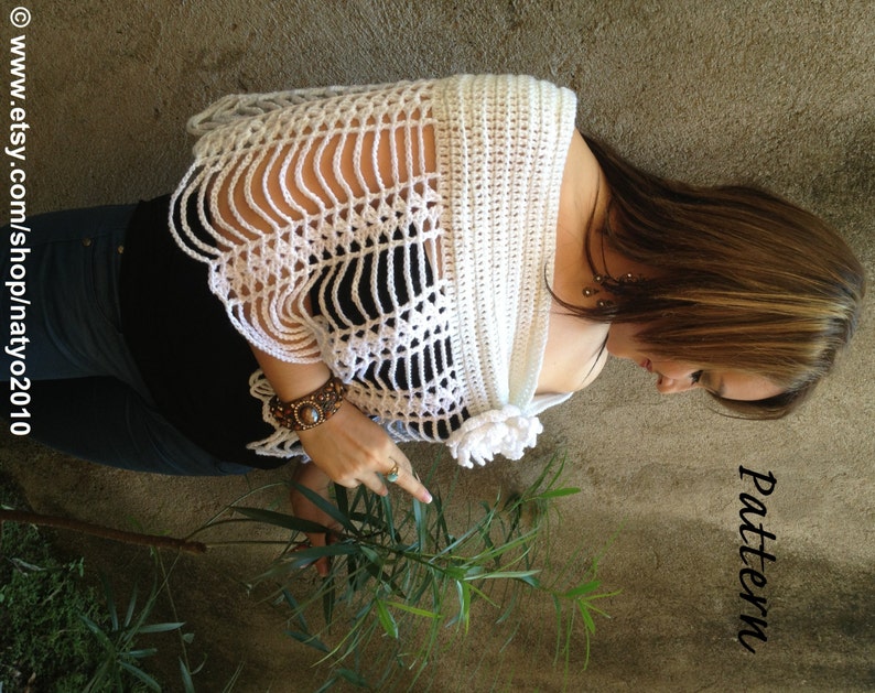 INSTANT DOWNLOAD Easy and Fashion White Crochet Shawl, Bolero, Shrug, Vest with Flower PDF Pattern image 2
