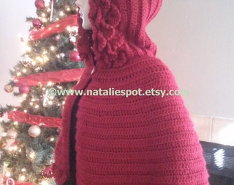 INSTANT DOWNLOAD Berry Picot Seasonal Cape Hooded - Unic Size-Crochet Pattern