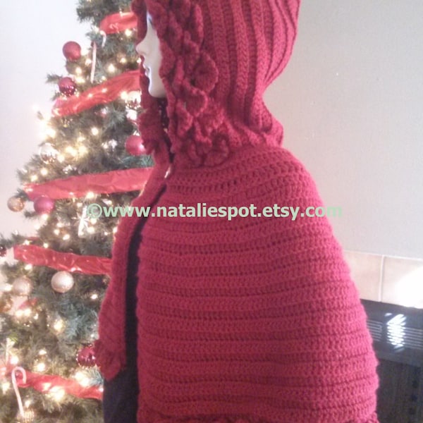 INSTANT DOWNLOAD Berry Picot Seasonal Cape Hooded - Unic Size-Crochet Pattern