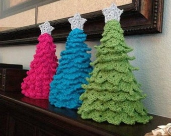 INSTANT DOWNLOAD 3 Crochet Christmas Tree Decoration - 3 Different Designs with Star Pattern - 3 PDF