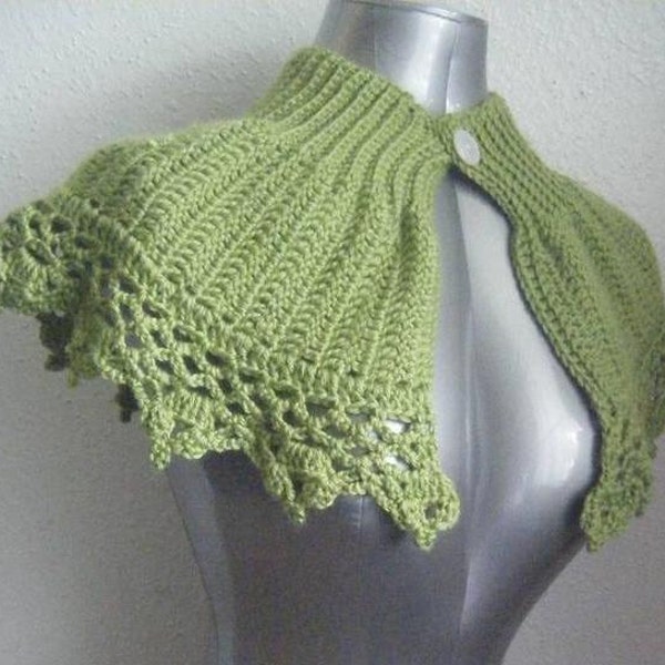 INSTANT DOWNLOAD Green Capelet Shrug Collar Cowl Poncho Shawl or Bolero Crochet Pattern Size S - XL