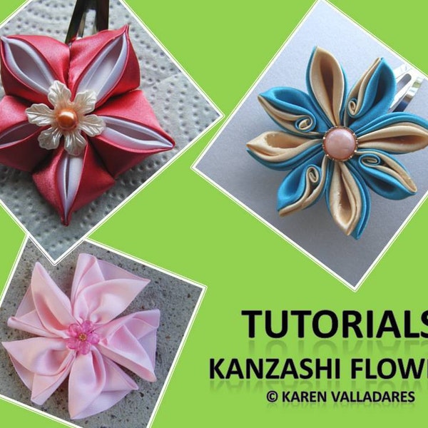 SOFORTIGER DOWNLOAD 3 Kanzashi Blumen Anleitungen - PDF Haarschmuck-Muster - Stoffblumen-Muster