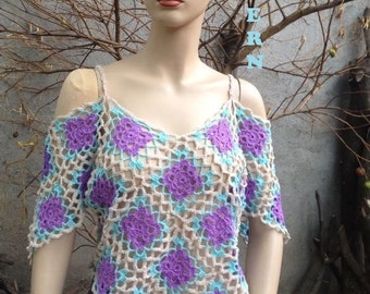 INSTANT DOWNLOAD Blue Sky Poncho Tunic  Blouse - Crochet Pattern, "S and M" sizes and recommendations for bigger sizes.