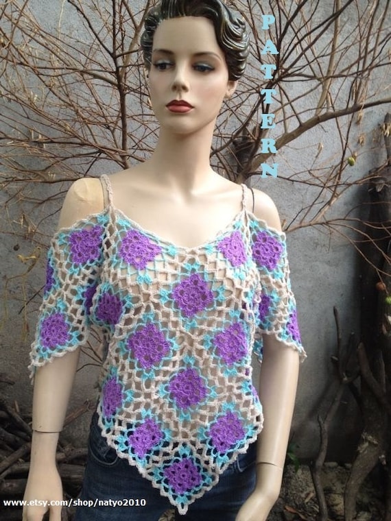 INSTANT DOWNLOAD Blue Sky Poncho Tunic  Blouse - Crochet Pattern, "S and M" sizes and recommendations for bigger sizes.