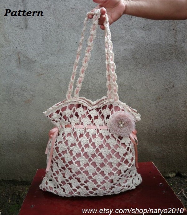 INSTANT DOWNLOAD Angelical Lace Delicate Flowers Handbag Crochet Pattern PDF File image 1