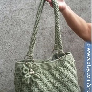 INSTANT DOWNLOAD Diagonal Textured Purse with  Bullion Flower - Crochet Pattern