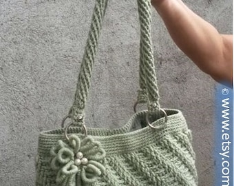 INSTANT DOWNLOAD Diagonal Textured Purse with  Bullion Flower - Crochet Pattern